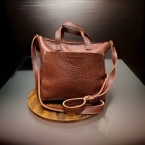 Portland Leather Goods Mini Crossbody Tote Brown Pebbled Leather Bag